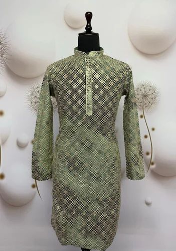Cotton Embroidered DN-04 Schiffli Fabric Mens Kurta