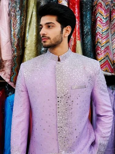 Designer Purpal Embroidery Sherwani