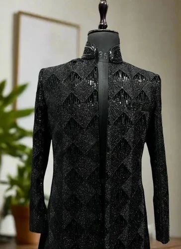 Black embroidery sherwani, Synthetic