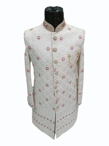 36 White Men Embroidered Sherwani, Jacquard