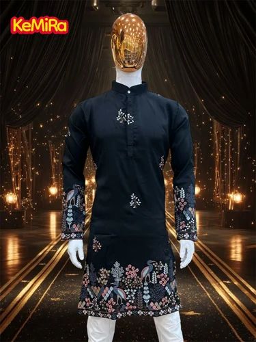 Men Party Wear Malai Satin Embroidery Kurta Pajama Set
