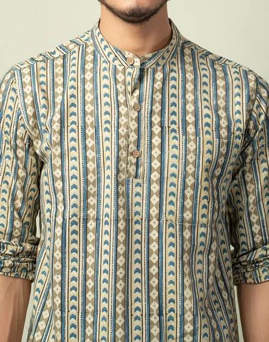 Cotton Men Printed Short Kurta