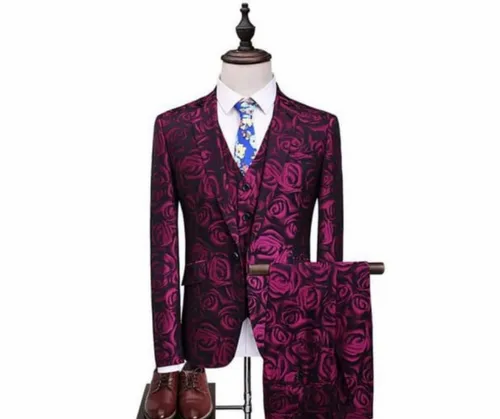 3-Piece Suit Maroon Men Churidar Suits