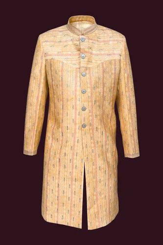 Light Orange Cotton Men Jodhpuri Sherwani