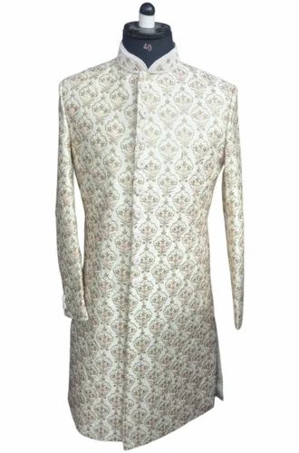White Wedding Wear Cotton Sherwani