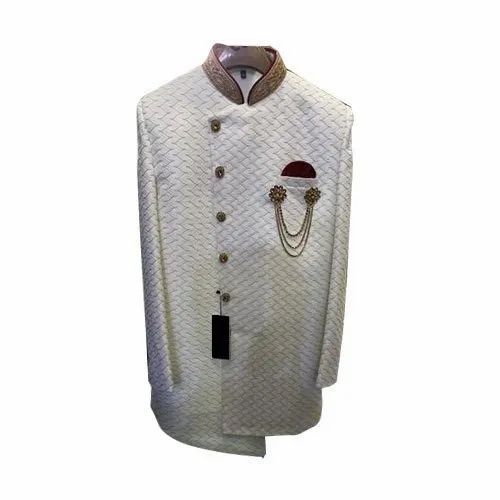 White Mens Stylish Cotton Sherwani