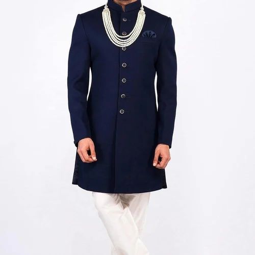 Black And Blue Men Achkan