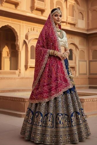 Wedding Wear Blue Ladies Georgette Rajputi Poshak