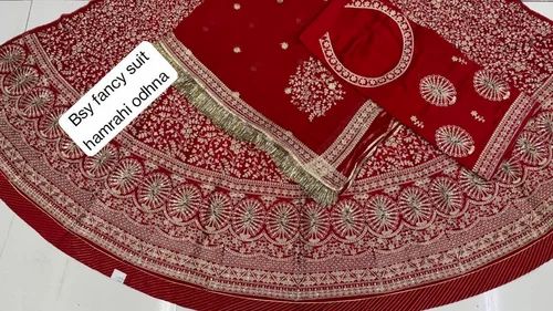 Deep Red Cotton Rajputi Poshak Fancy Suit Hamrahi Odhna