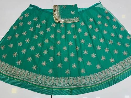 Party Wear Aqua Green Ladies Rajasthani Rajputi Poshak