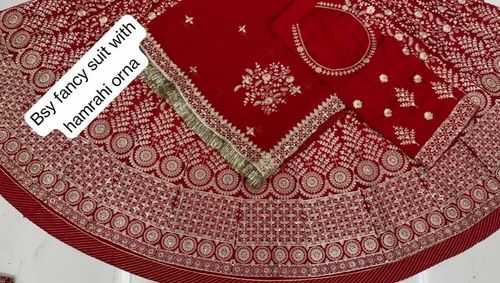 Blood Red Cotton Rajputi Poshak Fancy Suit Hamrahi Odhna