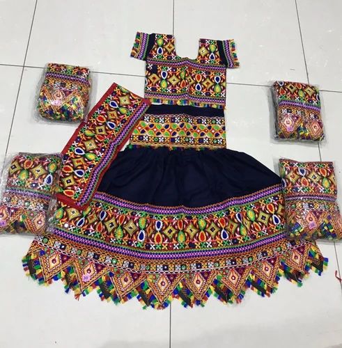 Embroidery Multicolor Kids Gujarati Garba Dress