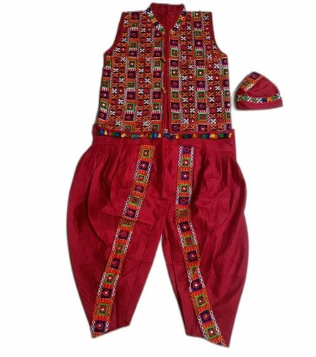 Dhandiya Kachhi Work Boys Maroon Cotton Dandiya Dress, Handwash, Size: Medium