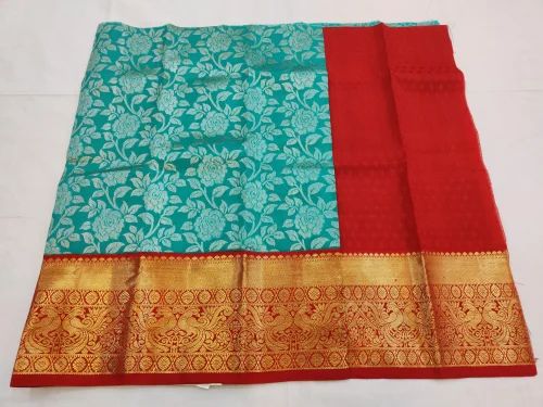 Embroidered Blue Pattu Pavadai Materials, Size: Medium