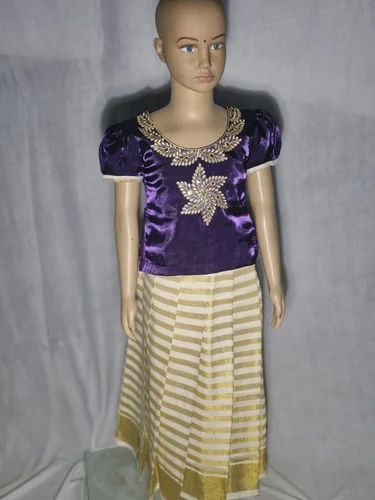 Deep Violet Girls Silk Pattu Pavadai Set(D.no1820)