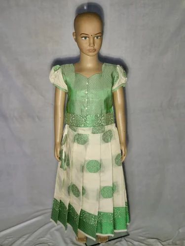 Light Green Girls Silk Pattu Pavadai Set
