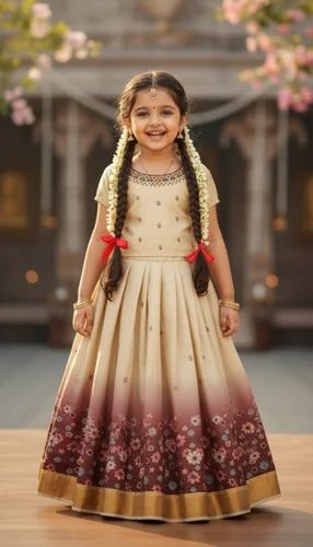 Kids Pattu Pavadai(D.no1896) Cotton Mixed Polyester Top With Skirt Set (Embroidery, Back Zip) for Pooja Wear
