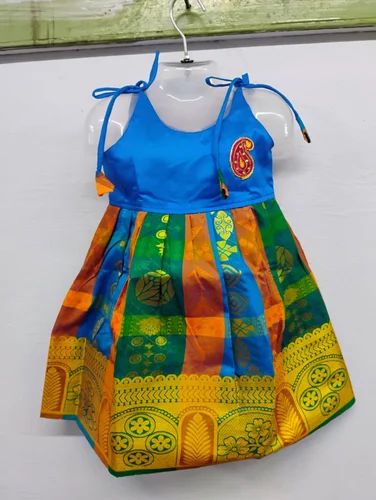Kids Blue Pattu Pavadai