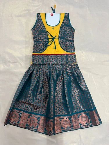 Festive Wear Prussian Blue Girls Pattu Pavadai Set