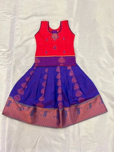 Festive Wear Blue Girls Pattu Pavadai Set
