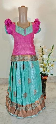 Dot Flower Rose Pattu Pavadai Set