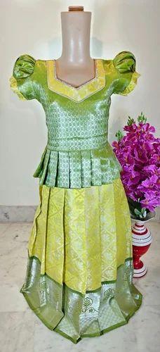Silver Pokkal Olive Pattu Pavadai Set