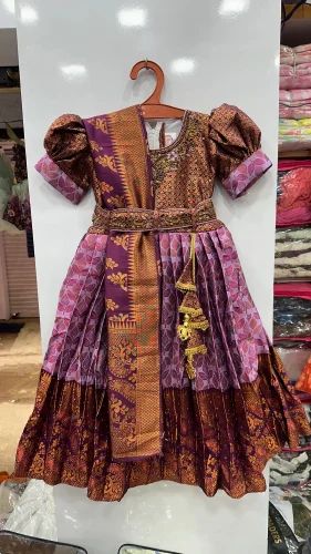 Casual Ware Girls Cotton Pattu Pavadai Frock Set