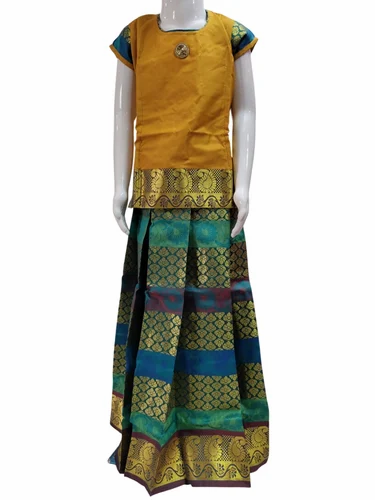 Girls Silk Mustard Pattu Pavadai