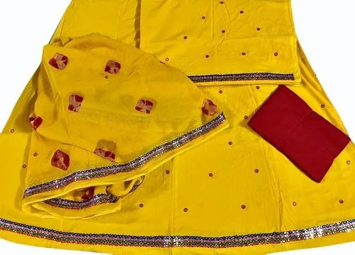 Zardosi Yellow Cotton Women Rajputi Poshak