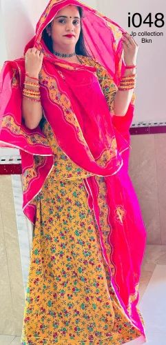 I048 Cotton Rajputi Dress, Odhani: Swastik Pure