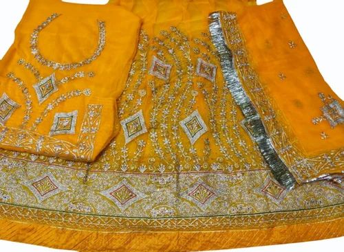 Zari Yellow Cotton Rajputi Poshak Set