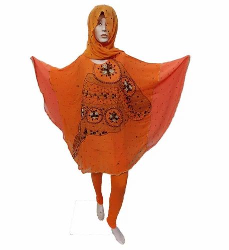 Georgette Orange 104 P African Poncho, Size: Medium