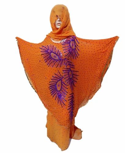 Georgette Orange 101 P African Poncho, Size: Large
