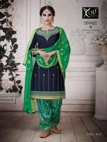 Kessi Multicolor Silk Cotton Punjabi Dress, Machine wash