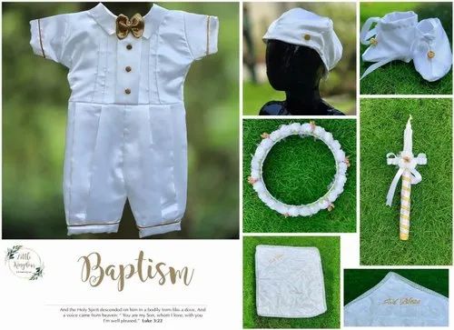 Plain White Satin Fabric BC002 Christening Baptism Set, For Party Wear