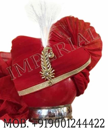 Plain Royal Red Color Groom Pagri