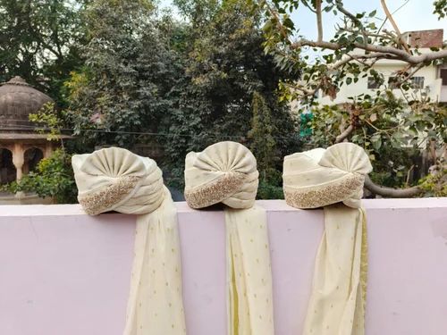 Regal Elegance Handcrafted Off White Wedding Turban for Indian Weddings Safa