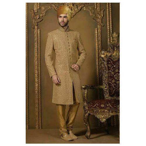 Mens Designer Golden Wedding Groom Sherwani