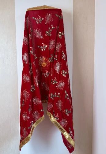 Dark Red Shaneel Sherwani Dupatta