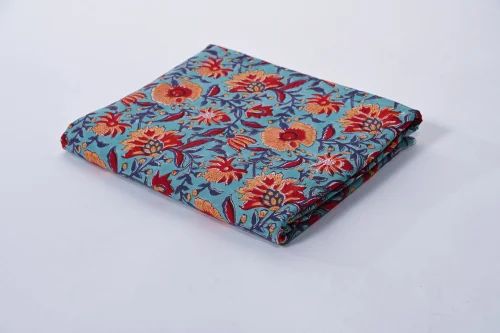 Hand Block Print Green Cotton Sanganeri Printed Fabric
