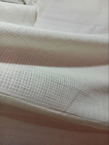 Hand Woven White Square Checks Fabric, GSM: 100