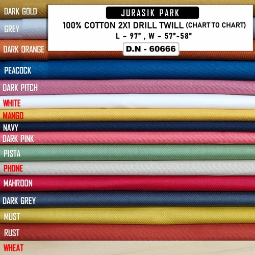 100% Cotton 2x1 Drill Twill Fabric (Chart to Chart)