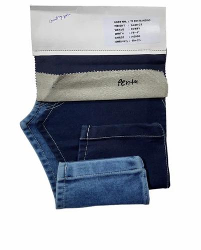 Plain Indigo Cotton Knitted Denim Fabric Width 77-78, For Jeans, Packaging Type: Roll