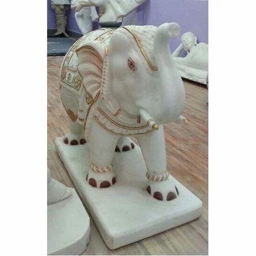 White Shubh Laxmi Moorti Art Marble Elephant Statue
