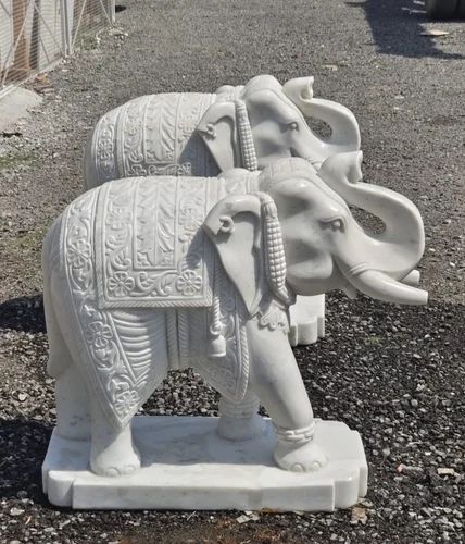 White Marble Elephant Statue, For Exterior Decor