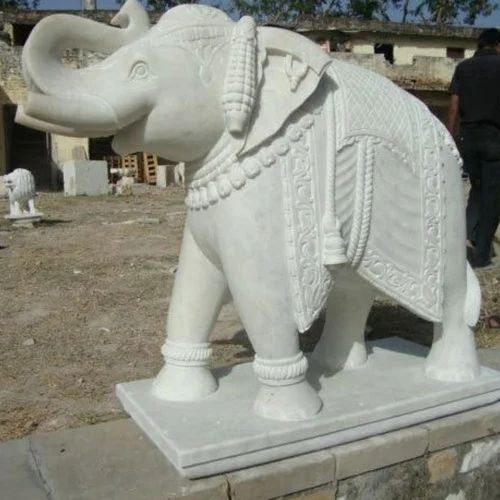 White Marble Elephant Statue, For Exterior Decor