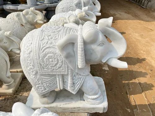 White Marble Elephant Statue, For Exterior Decor, 1 Feet
