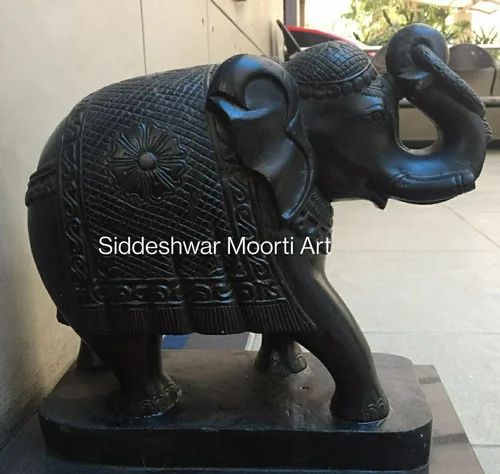 Black Marble Elephant Statue For Exterior Decor Domestic and Export prupose
