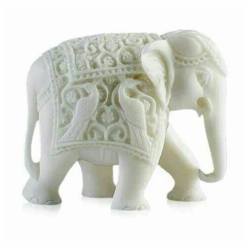 White Marble Elephant Statue, 1 Feet
