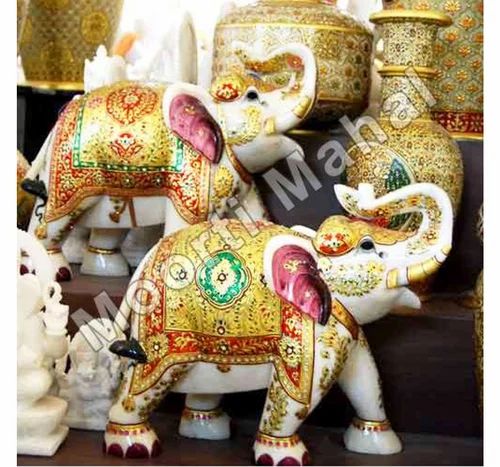 Hand Painted Decorative Marble Handicraft Elephant, for Interior Decor